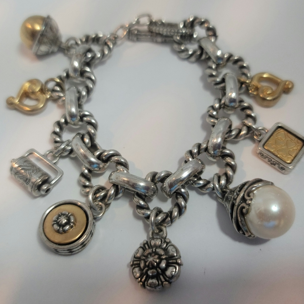 Brighton Style Antique Silver Tone Bracelet With Charms
